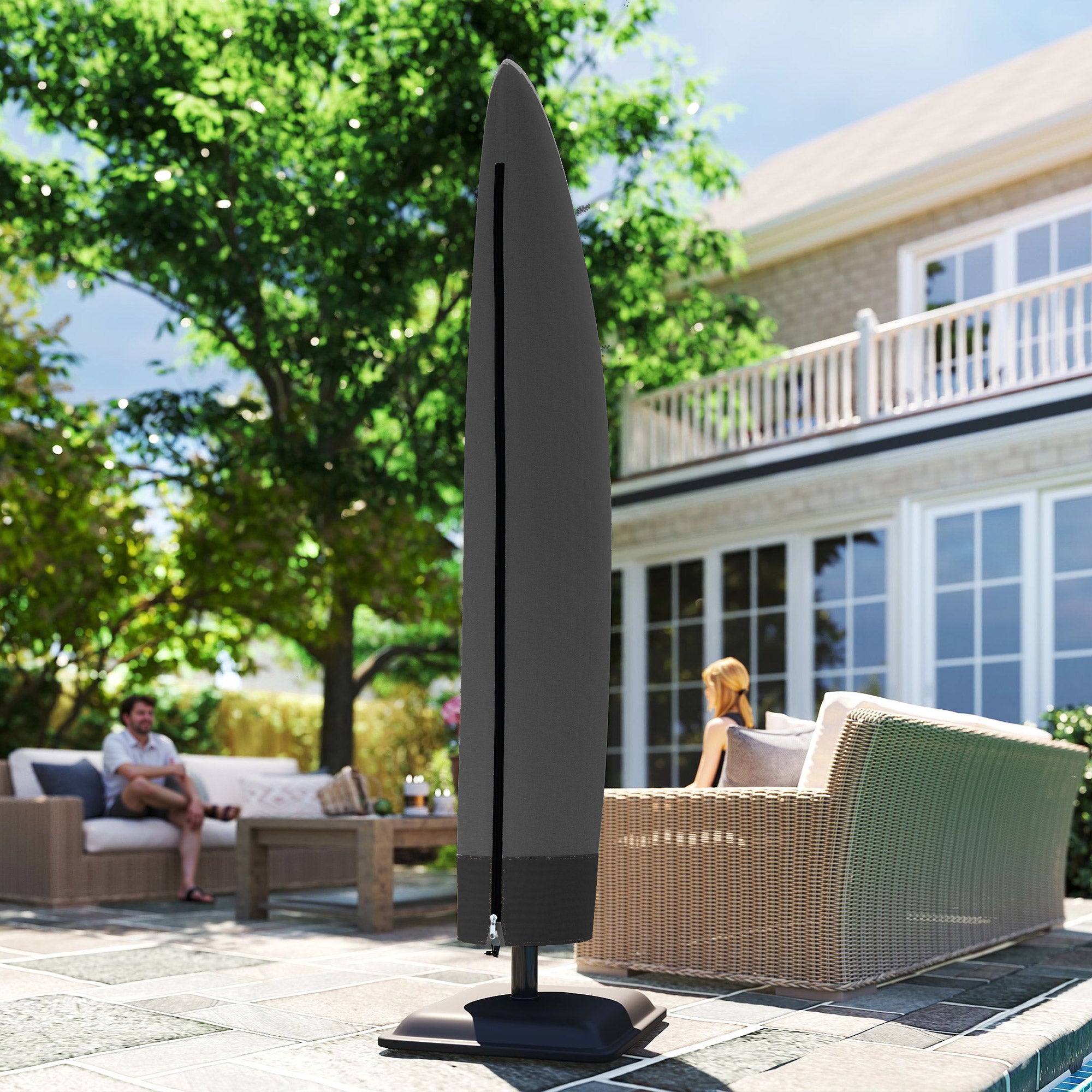 Kozy - Parasol Cover, 600D Oxford Cantilever Umbrella Cover Fit for 2-4m Parasol, Banana Umbrella Protector with Zipper for Outdoor Garden, Patio, Black