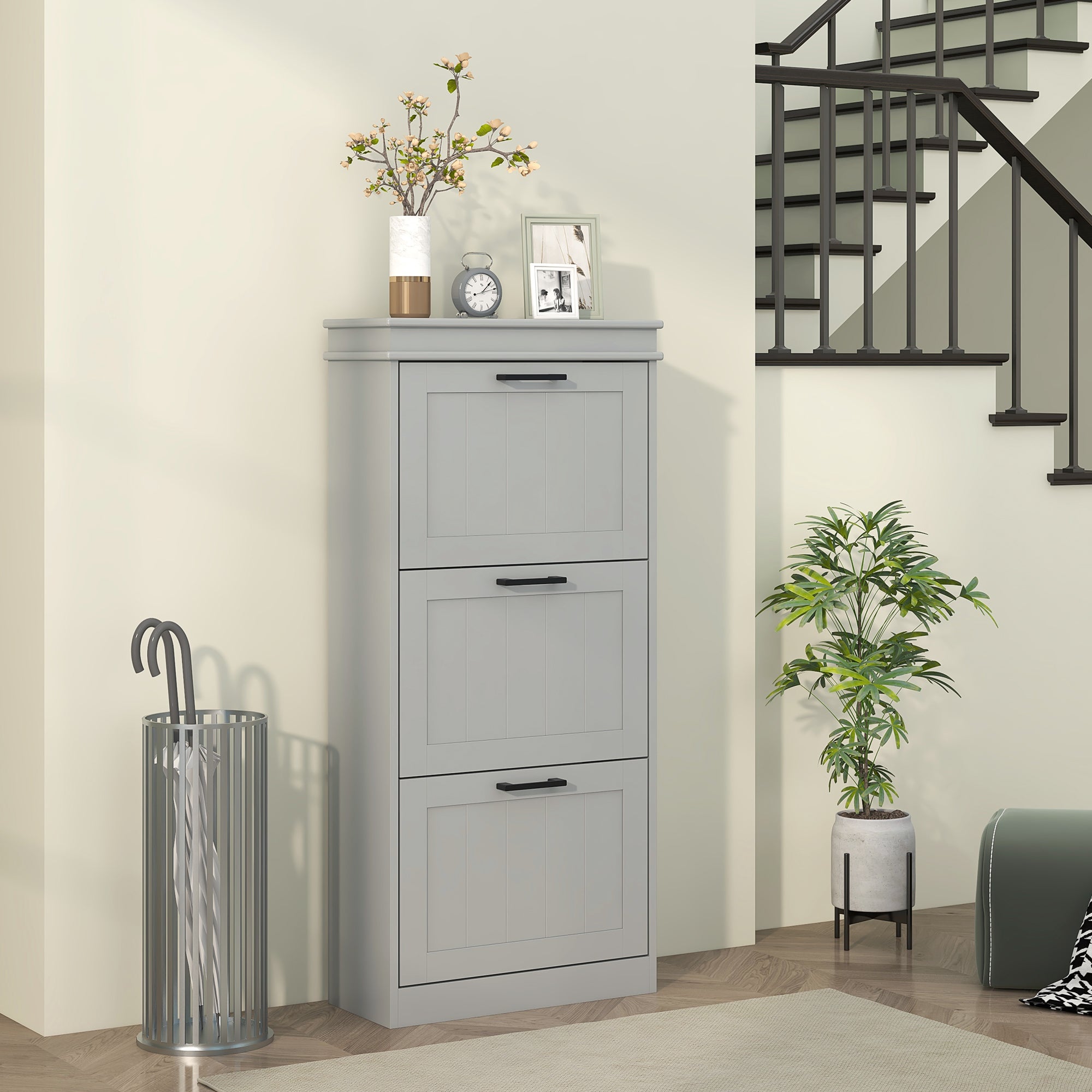 Kozy Three-Drawer Minimalistic Shoe Cabinet - Grey