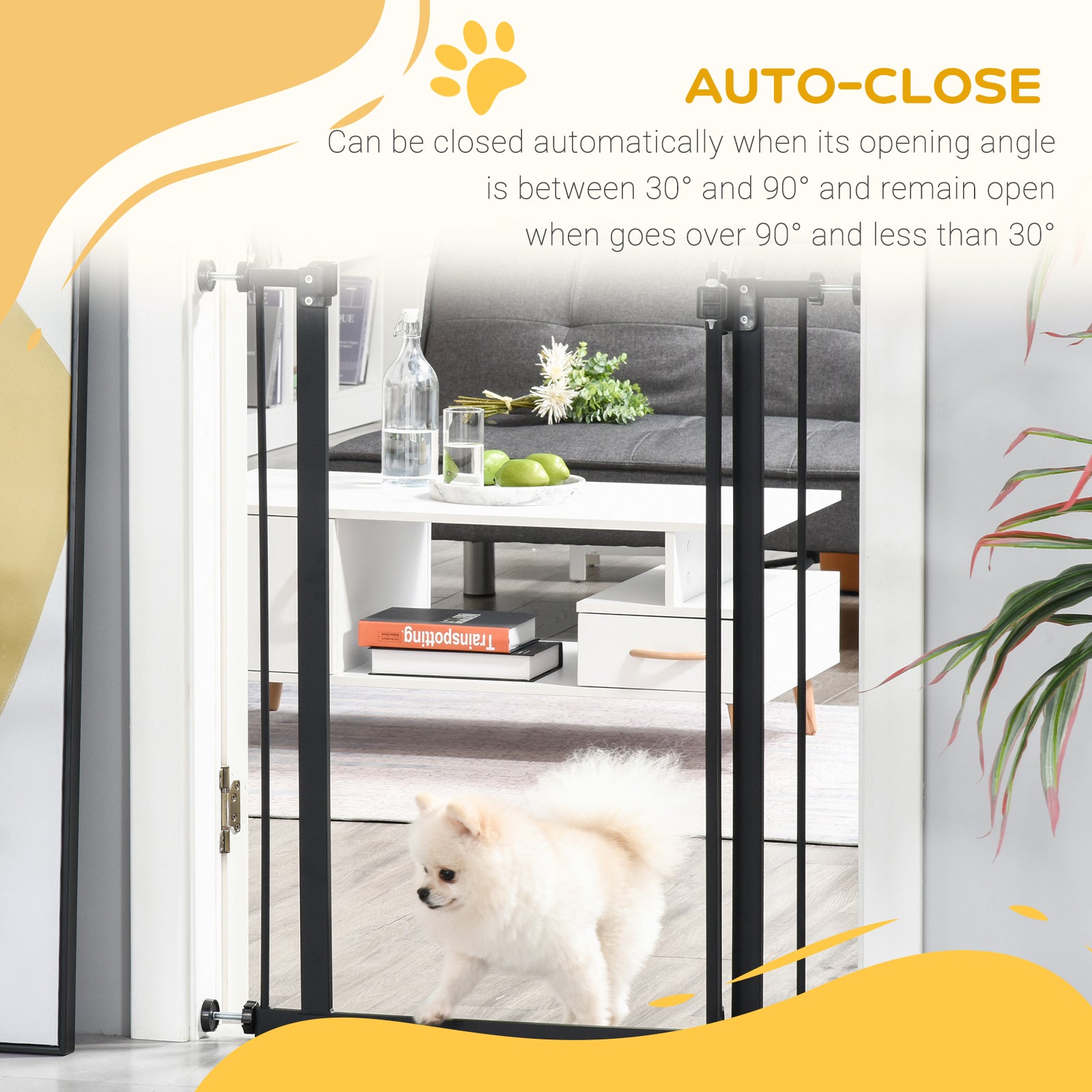 Kozy Pressure Fit Dog Stair Gate No Drilling Safety Gate Auto Close for Doorways, Hallways, 74-80cm Adjustable, 94cm Tall, Black