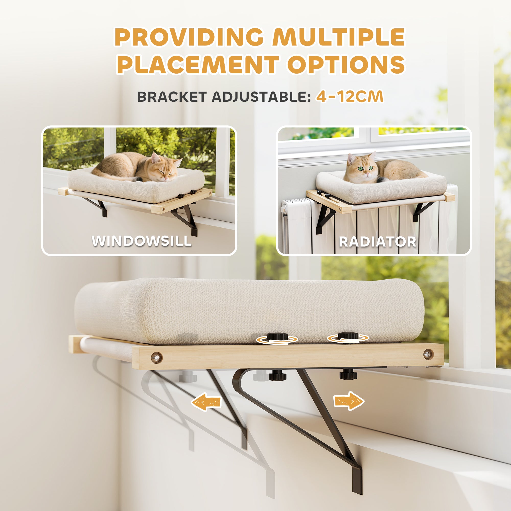 Kozy - Cat Radiator Bed, Adjustable Hanging Cat Hammock with Removable and Washable Cushion for Indoor Cats, Cream White