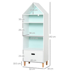Kozy Kids Children Wooden Bookcase w/Drawer Bedroom Furniture Bookshelf Storage Rack Display Unit Toys Games Organisation Cabinet Pink Blue Back Panel 50 x 30 x 142 cm