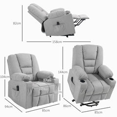 HOMCOM Oversized Riser and Recliner Chairs for the Elderly, Fabric Upholstered Lift Chair w/ Remote Control, Side Pockets, Cup Holder | Aosom UK