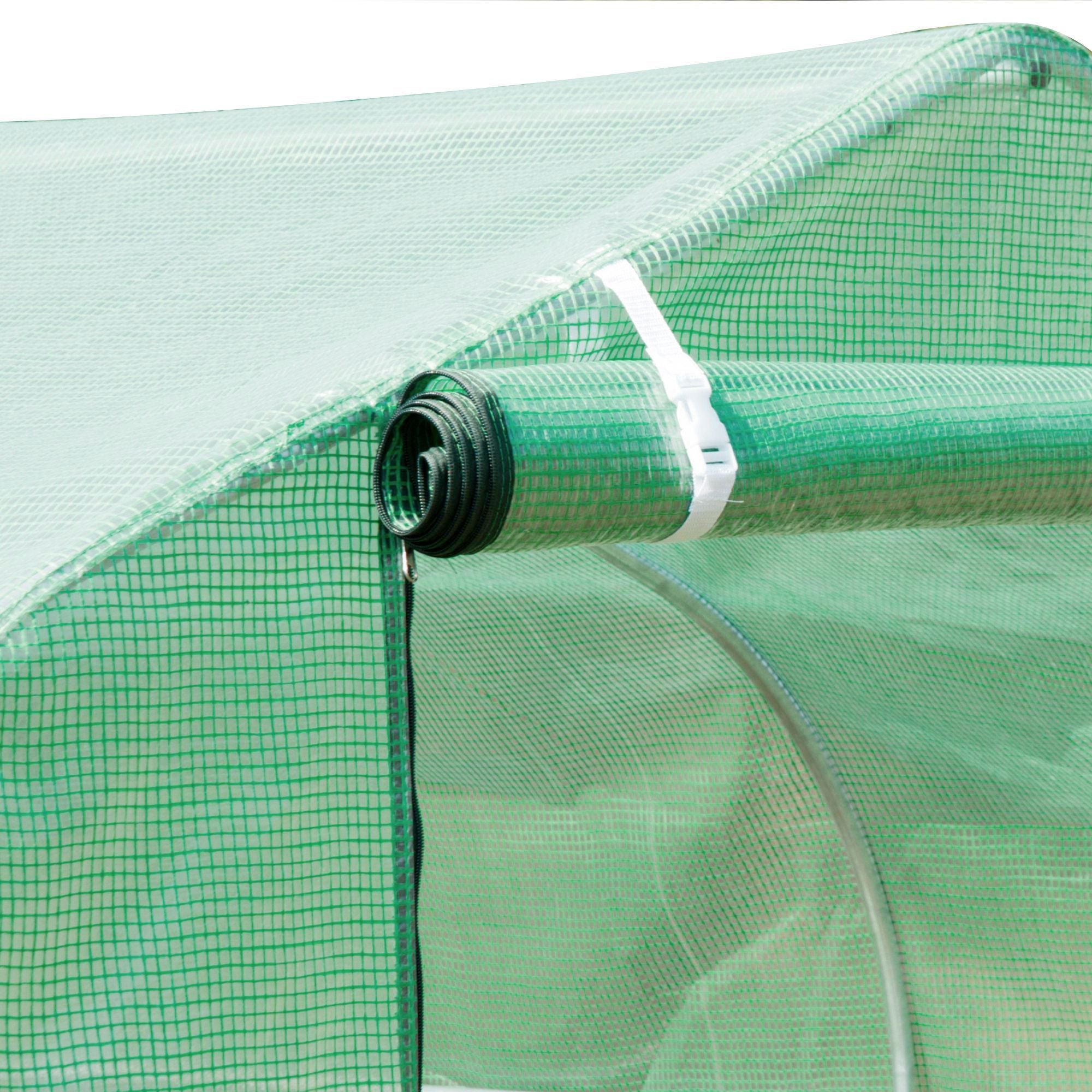 Kozy Walk-in Polytunnel Greenhouse, Outdoor Garden Tunnel Greenhouse Tent with Zipped Roll-Up Door and 8 Mesh Windows, 6 x 3M