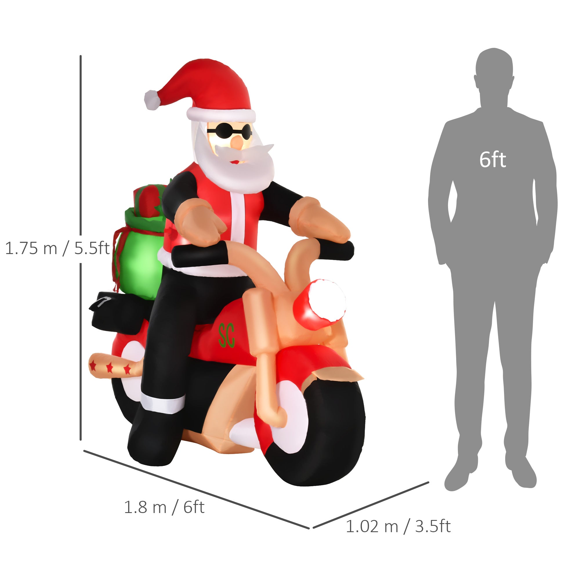 Kozy 5.5ft Christmas Inflatable Santa Claus Riding a Motorcycle Blow Up Decoration Xmas Décor for Garden