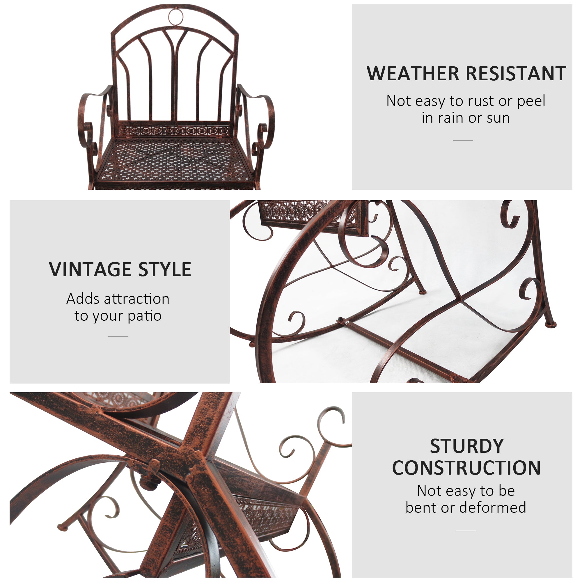 Kozy Metal Single Chair 1 Seater Garden Outdoor Rocking Chair Vintage Style Bronze