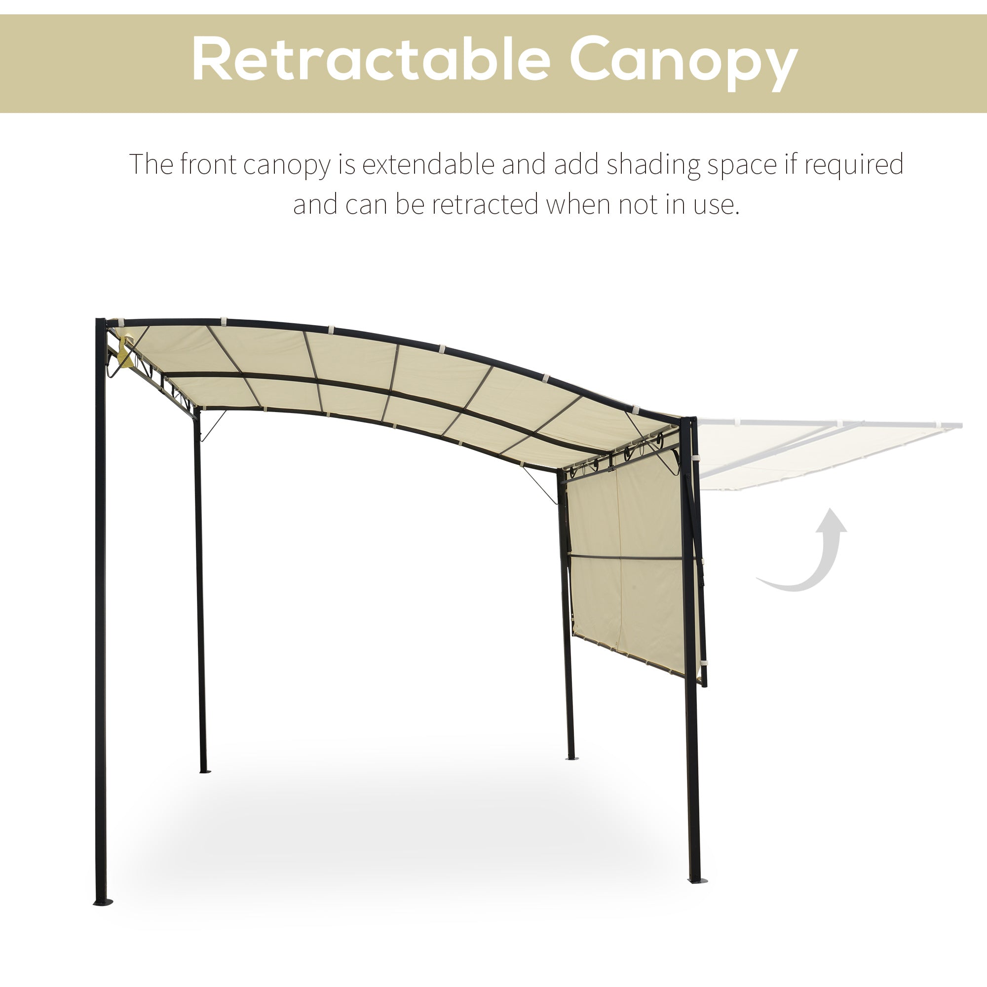 Outsunny 3 x 2.5 m Metal Pergola Wall Mounted Gazebo Door Canopy for Party Garden Sunshade with Extended Shelter, Cream White