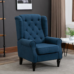 Wingback Accent Chair, HOMCOM Retro Upholstered Button Tufted Occasional Chair for Living Room and Bedroom, Blue | Aosom UK