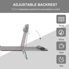 Kozy Outdoor Foldable Sun Lounger, Adjustable Backrest Garden Recliner Sun Lounger Chair with Headrest Pillow, Coffee