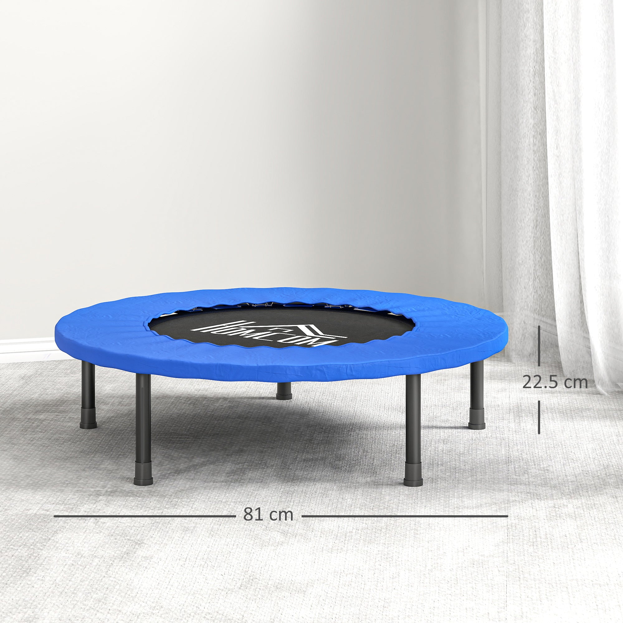 Kozy 32" Mini Fitness Trampoline Home Gym Yoga Exercise Rebounder Indoor Outdoor Jumper with Safety Pad, Support Up to 100 KG, Blue and Black