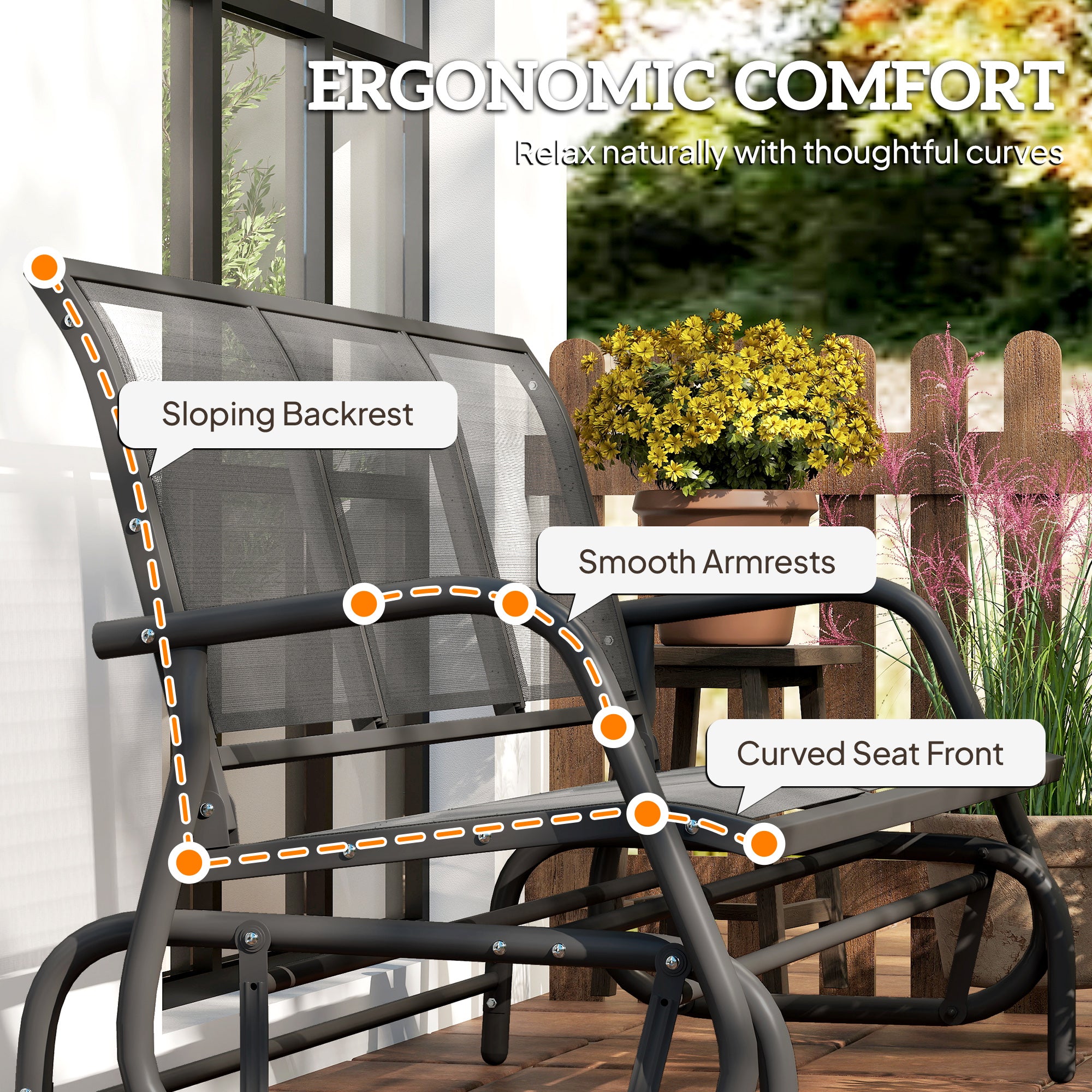 Kozy 3-Seat Glider Rocking Chair for 3 People Garden Bench Patio Furniture Metal Frame, Grey