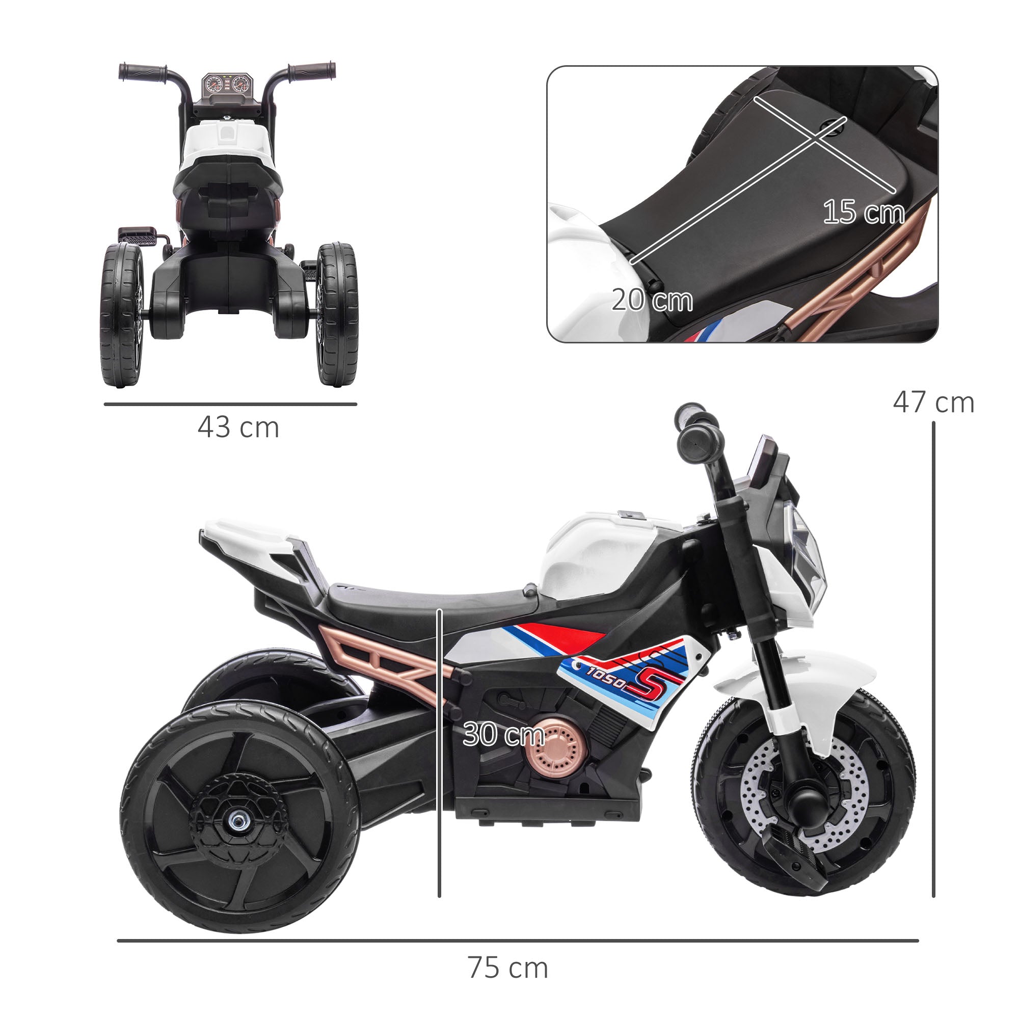 AIYAPLAY 3-in-1 Trike Tyke: Toddler Motorcycle Ride-On with Lights, Music & Horn, White