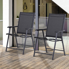 Outsunny Set of 2 Garden Chairs Outdoor Patio Foldable Metal Park Dining Seat Yard Furniture Black