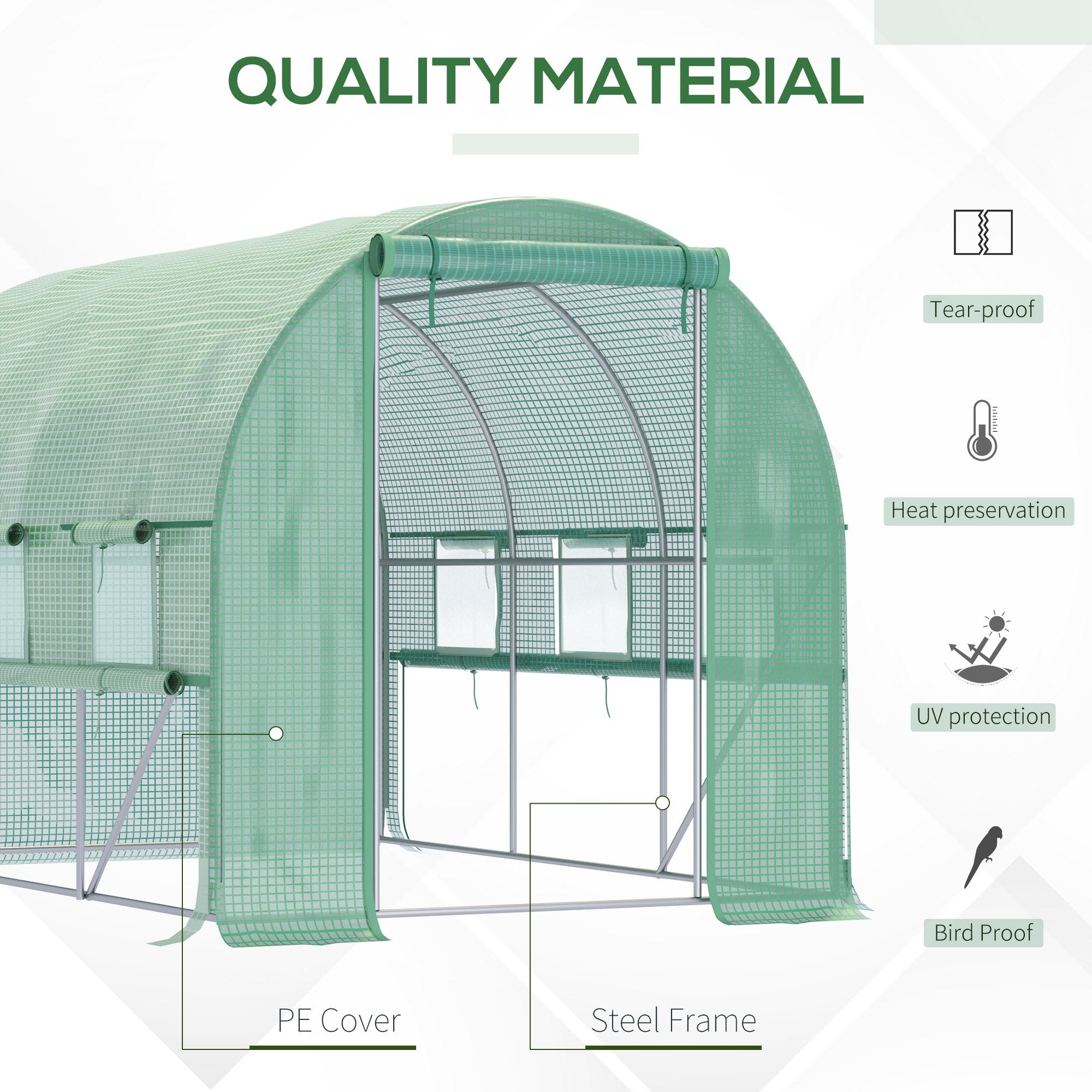 Kozy Walk-in Polytunnel Greenhouse Green House with Roll-up Sidewalls, UV-resistant PE Cover, 3 x 2 x 2m, White