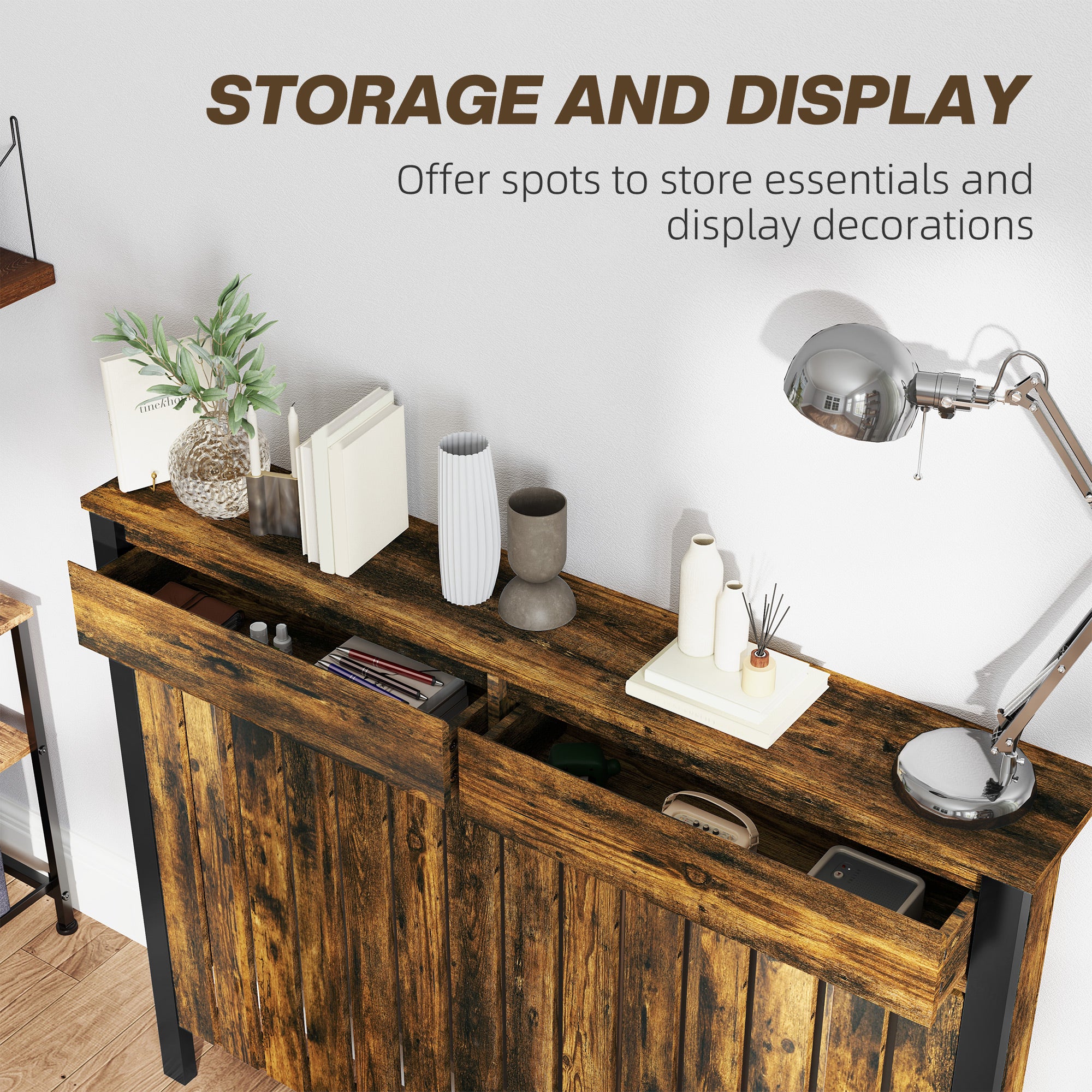 Kozy - 93 x 119cm Rustic-Look Radiator Cover - Brown/Black