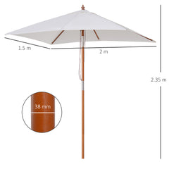 Outsunny Garden Parasol, 2m x 1.5m, Fir Wooden Pole, 6 Ribs, Tilt Mechanism, Sunshade Canopy, Cream White