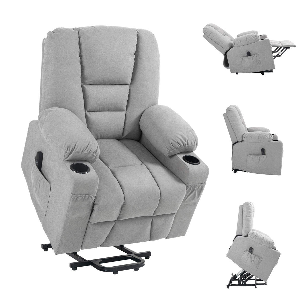 HOMCOM Oversized Riser and Recliner Chairs for the Elderly, Fabric Upholstered Lift Chair w/ Remote Control, Side Pockets, Cup Holder | Aosom UK