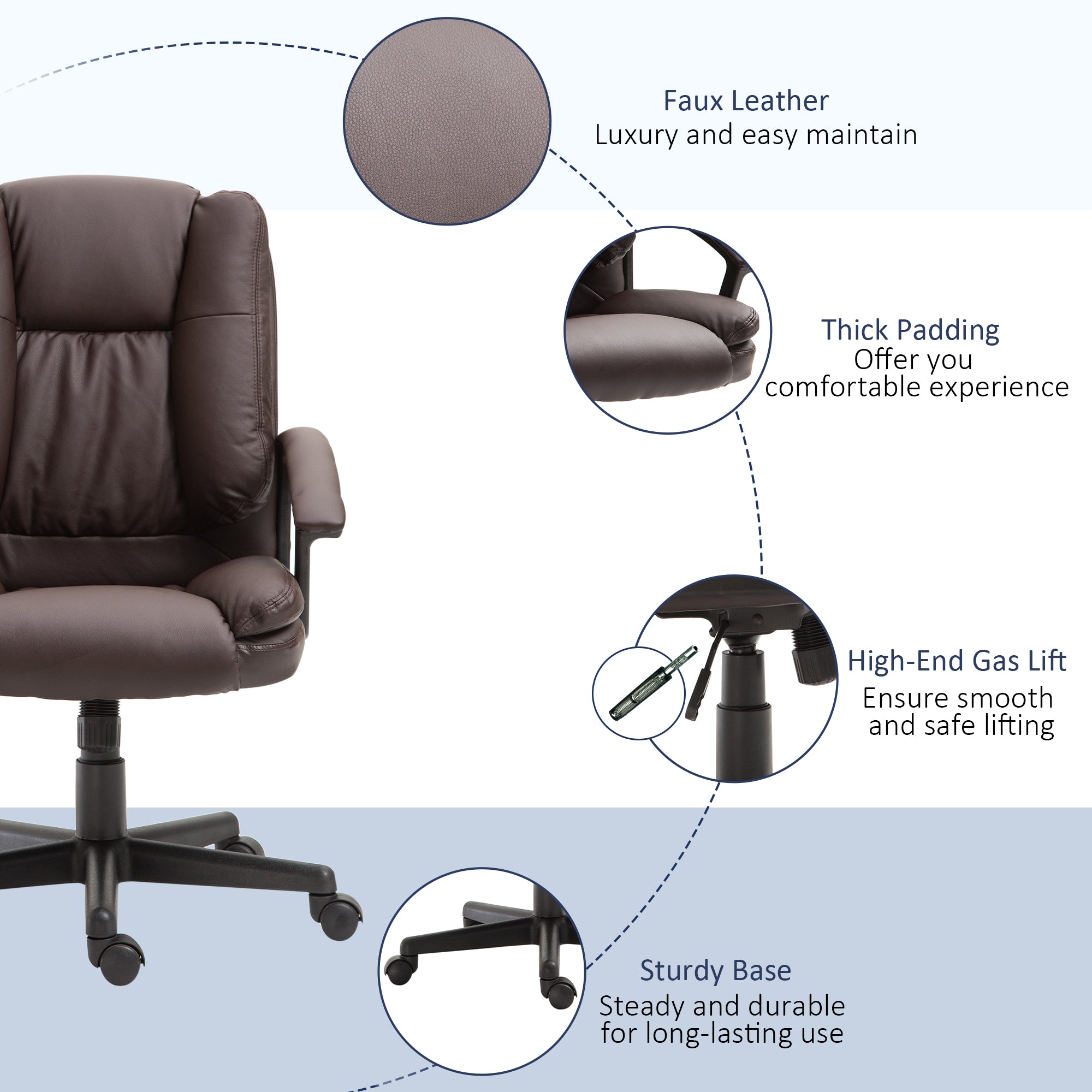 HOMCOM Swivel Executive Office Chair Mid Back Faux Leather Computer Desk Chair for Home with Double