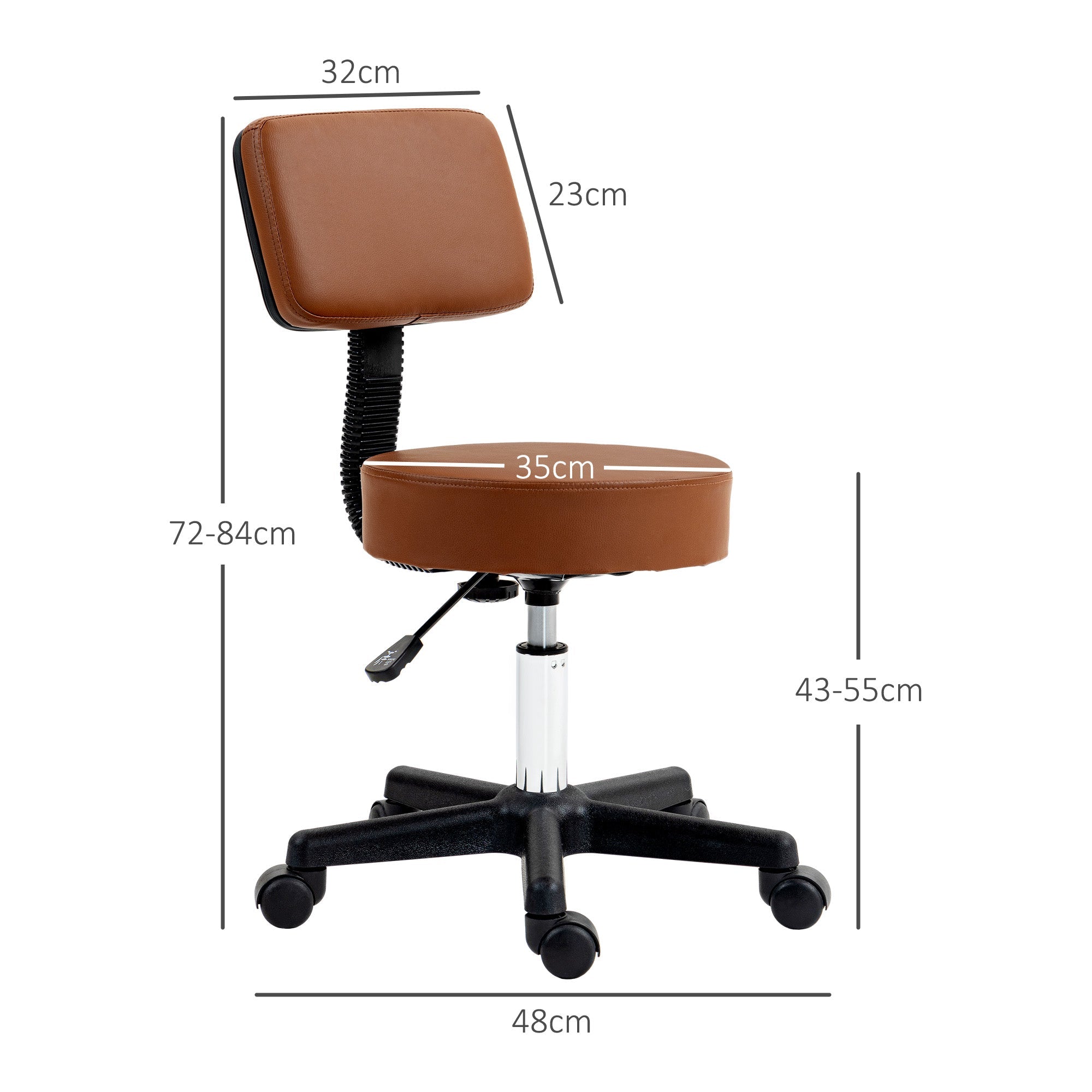 HOMCOM Beautician's Swivel Salon Chair w/ Padded Seat Back 5 Wheels Adjustable Height Salon Hairdressers Tattoo Spa Rolling Cushion 48cm | Aosom UK