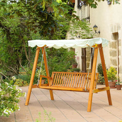Kozy 3 Seater Garden Swing Seat with Canopy, Wooden Swing Chair, Outdoor Hammock Bench for Balcony Patio Porch, Cream White