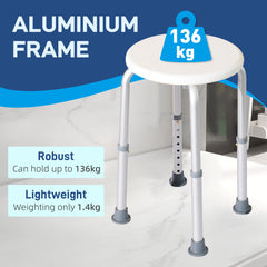 Kozy Shower Chair, Height Adjustable Aluminium Shower Stool with Non-Slip Feet for Disabled, Elderly, White