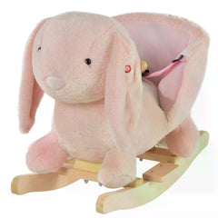 HOMCOM Rabbit Plush Rocking Ride On for Toddlers, with Sound Effects, Soft & Safe Toy, Pink