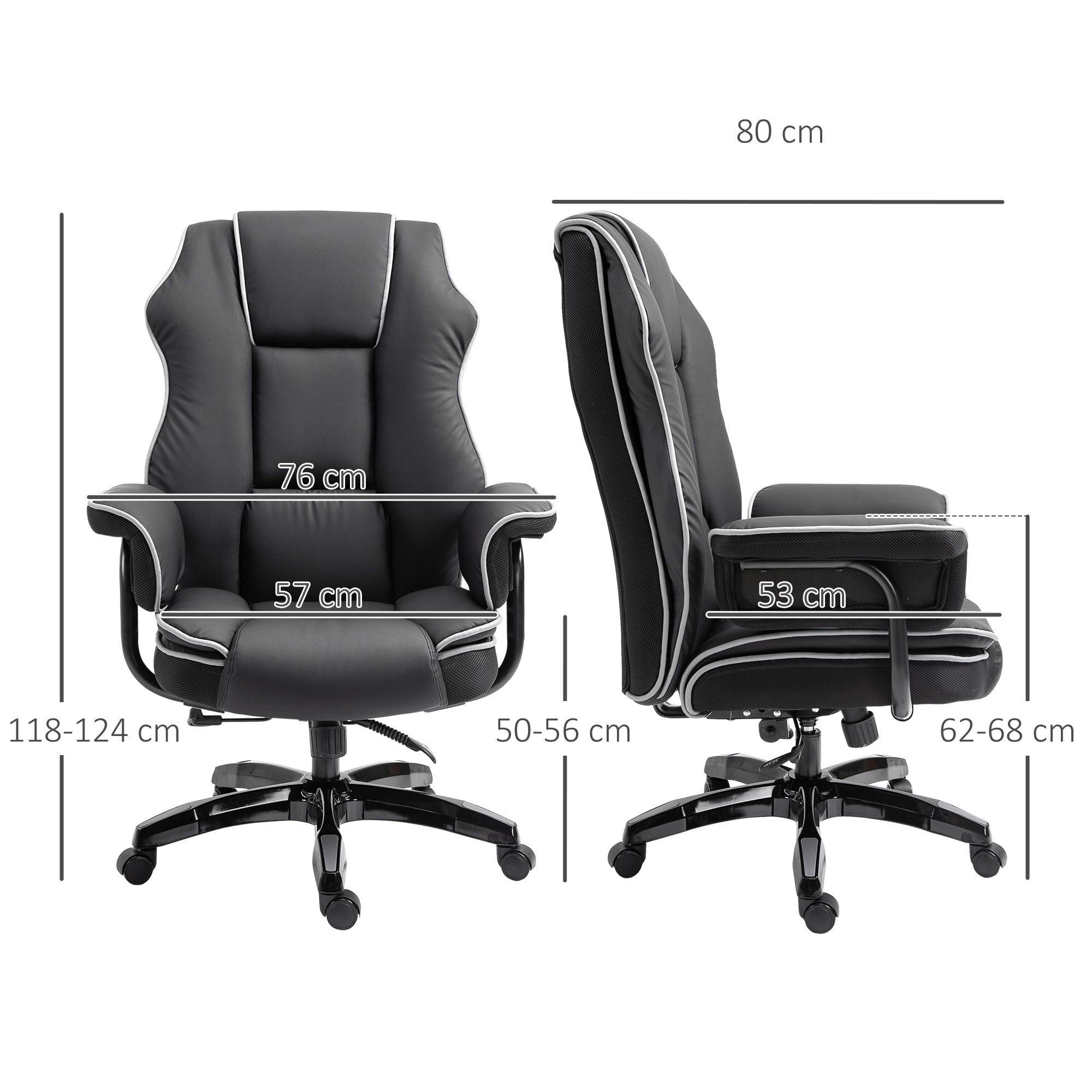 Kozy Faux Leather Executive Office Chair, with Contrast Piping - Black/White