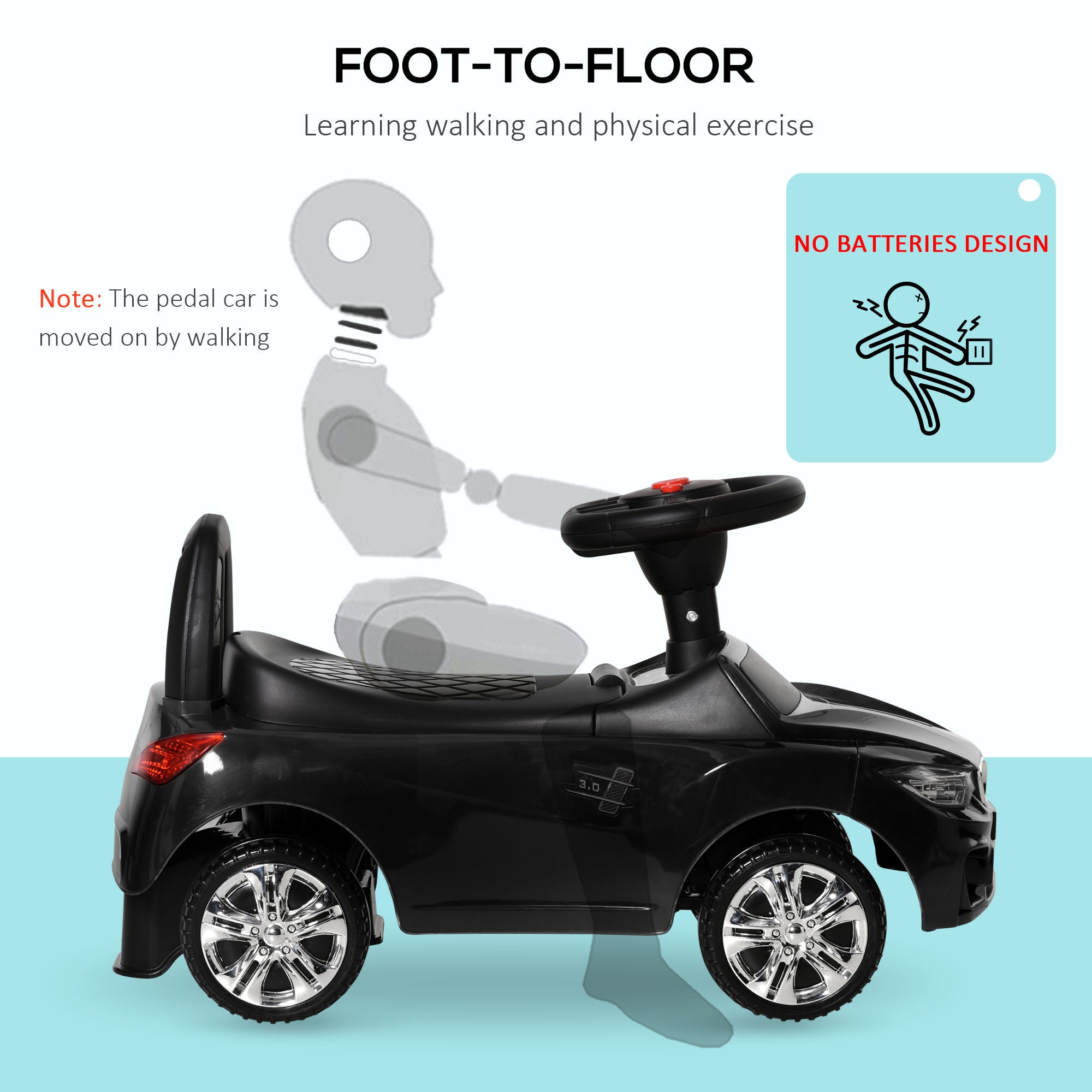 HOMCOM Ride-On Car, Baby Toddler Walker, Foot to Floor Sliding Car, Easy-Glide Wheels, Safe Design, Black. | Aosom UK