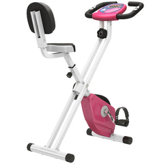 Kozy Folding Exercise Bike, Fitness Bicycle Indoor Trainer, 8-Level Magnetic Resistance Adjustable, with LCD Monitor, Pulse Sensor, Pink