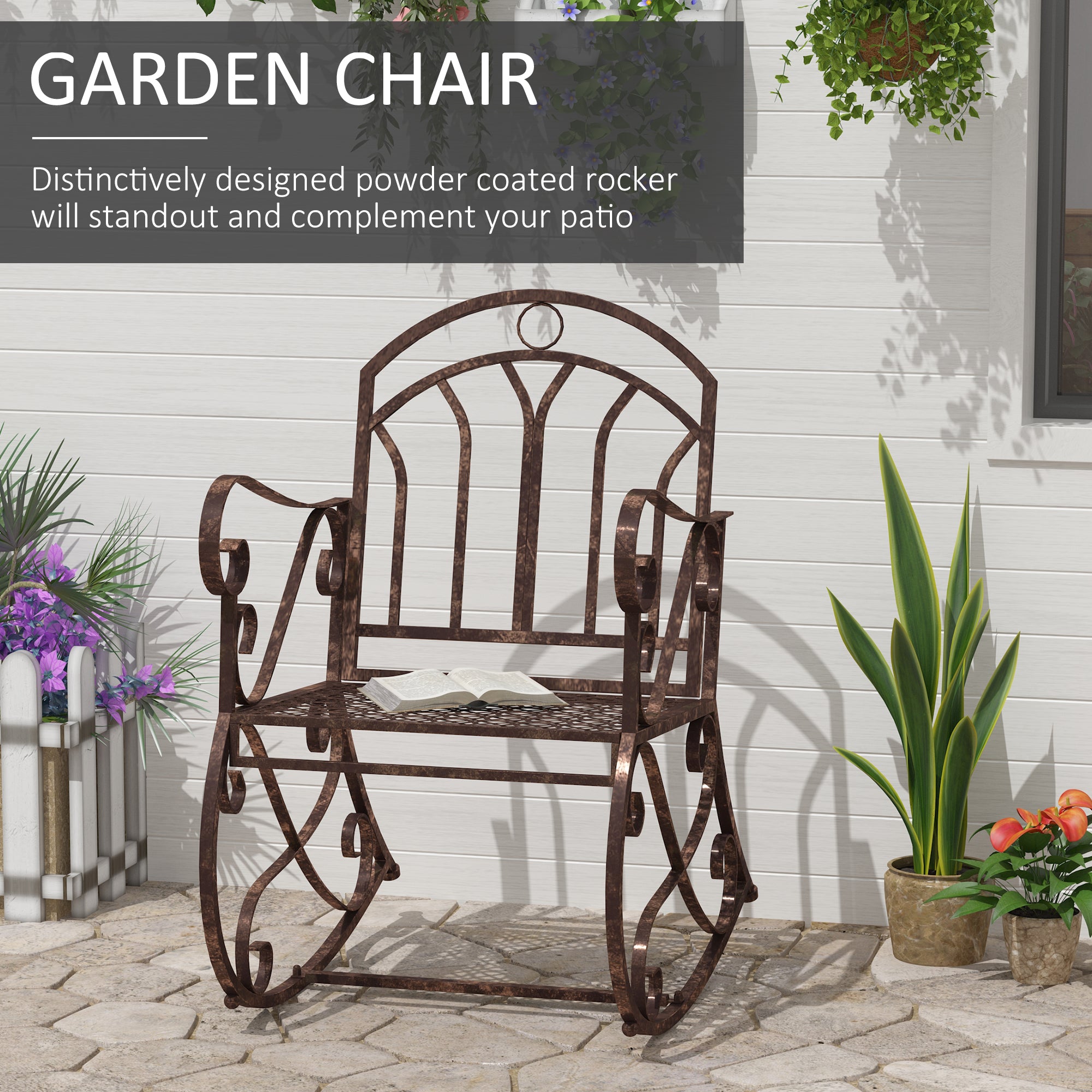 Kozy Metal Single Chair 1 Seater Garden Outdoor Rocking Chair Vintage Style Bronze