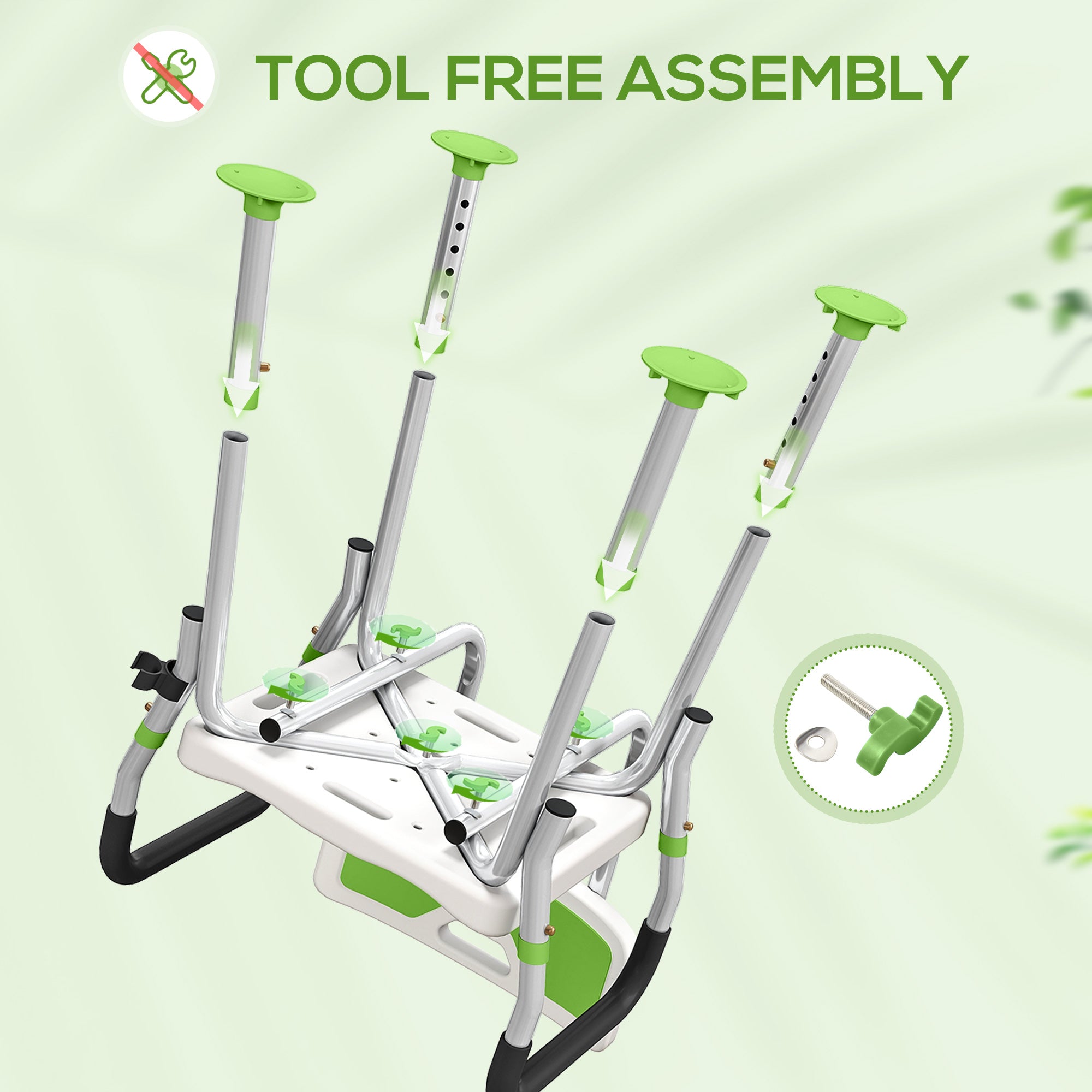 Kozy - EVA Padded Shower Chair for the Elderly and Disabled, Height Adjustable Shower Stool with Back and Arms, 4 Suction Foot Pads, Green