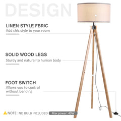 HOMCOM 5FT Elegant Wood Tripod Floor Lamp Free Standing E27 Bulb Lamp Versatile Use for Home Office