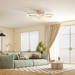 Kozy - LED Ceiling Light, Modern 4 Rings Ceiling Lamp with Wall Switch Control, 40W 4350lm Flush Mount Ceiling Light with 3500K/4500K/6000K Colour Temperatures for Living Room, Bedroom, Silver Tone