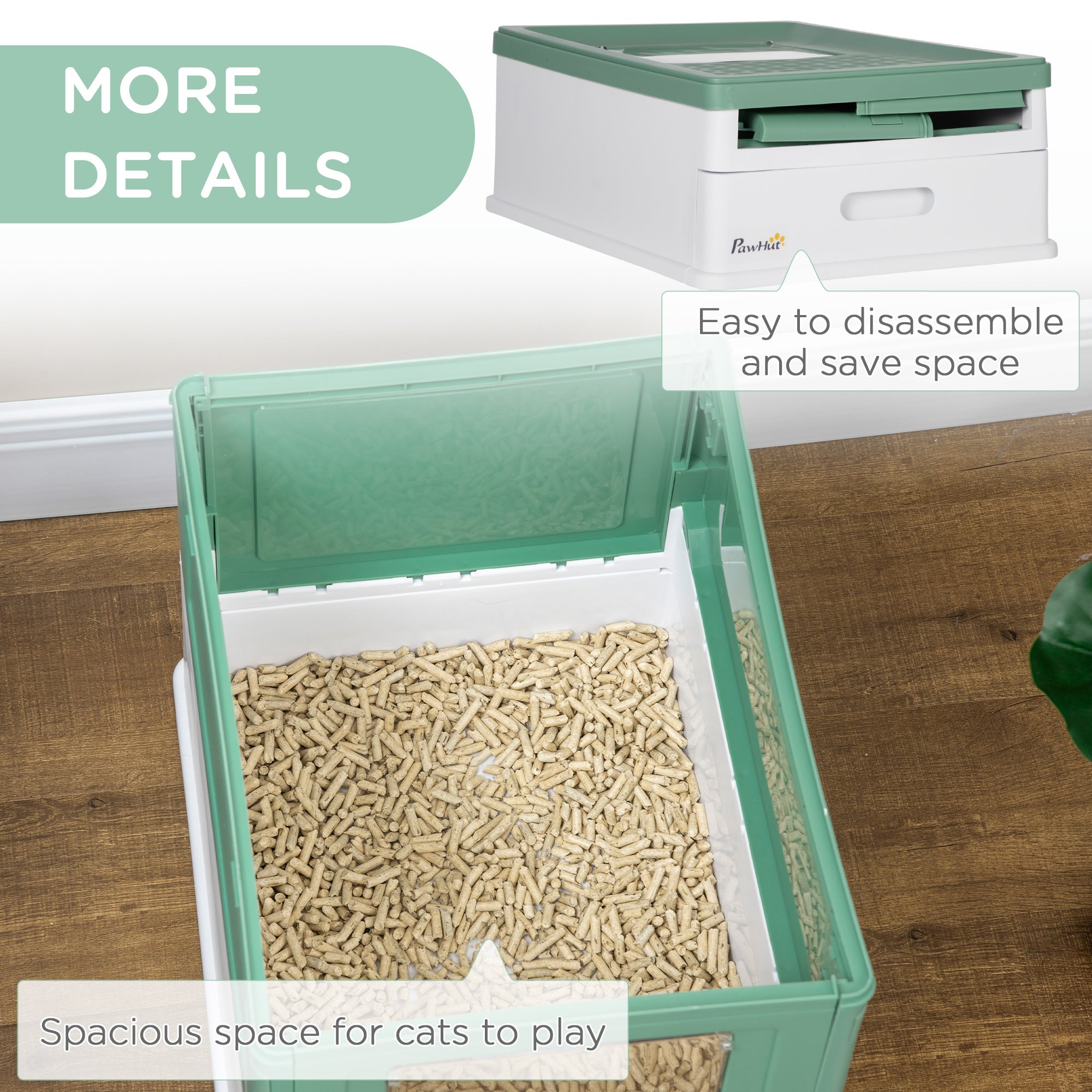Kozy Hooded Cat Litter Box, Portable Pet Toilet, with Scoop, Front Entry - Green