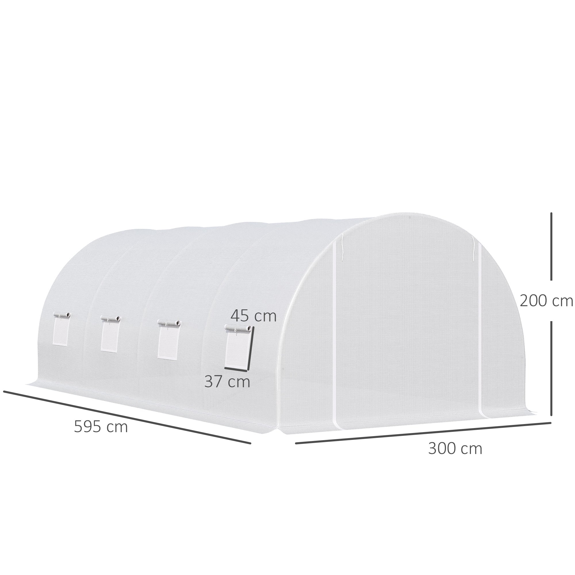 Kozy 6 x 3 x 2 m Polytunnel Greenhouse, Walk in Polytunnel Tent with Metal Frame, Zippered Door and 8 Windows for Garden and Backyard, White