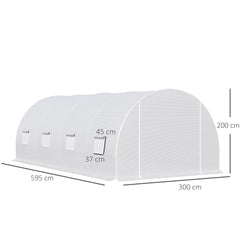 Kozy 6 x 3 x 2 m Polytunnel Greenhouse, Walk in Polytunnel Tent with Metal Frame, Zippered Door and 8 Windows for Garden and Backyard, White