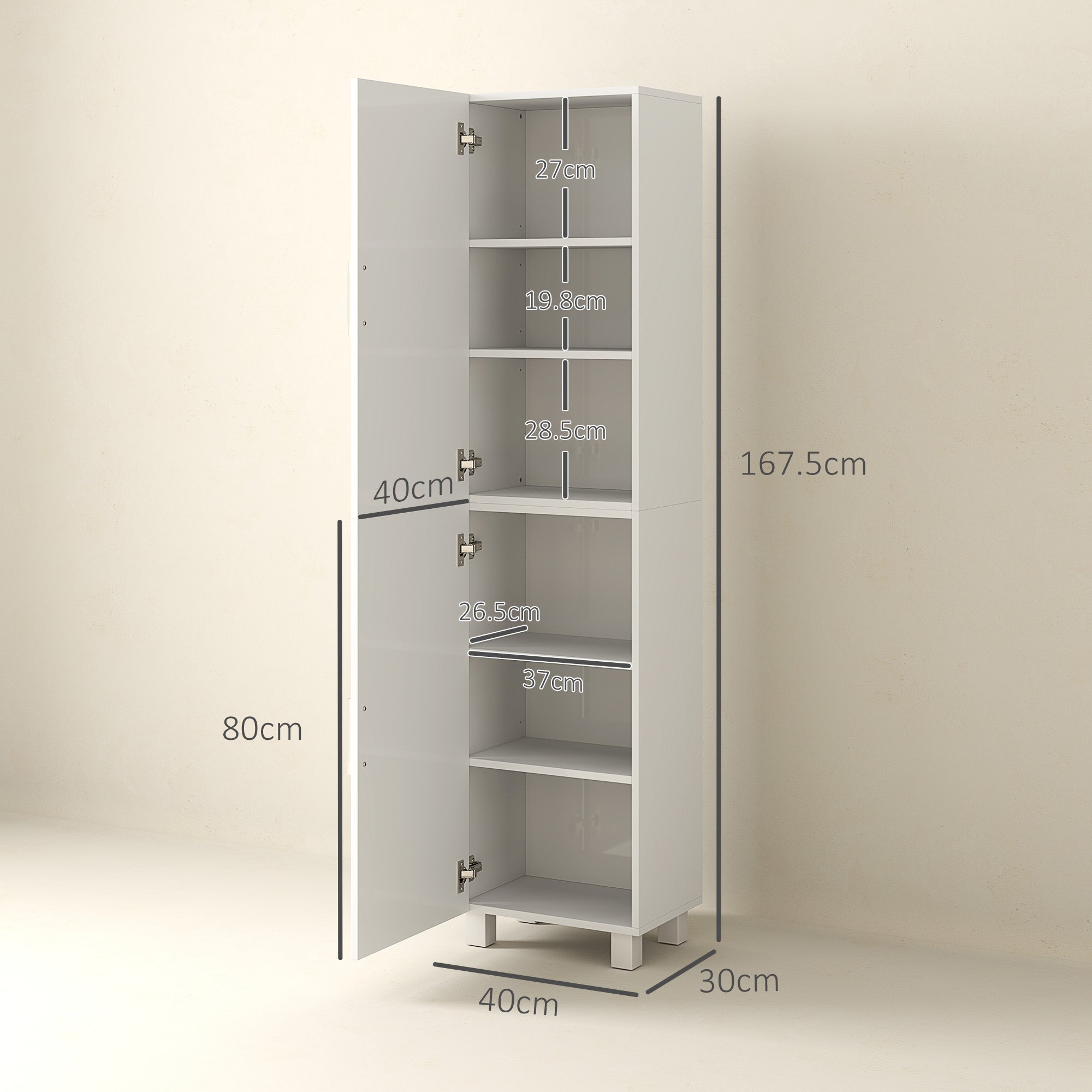Kozy - Tall Bathroom Cabinet, Freestanding Bathroom Cabinet with Adjustable Shelves and Double Doors