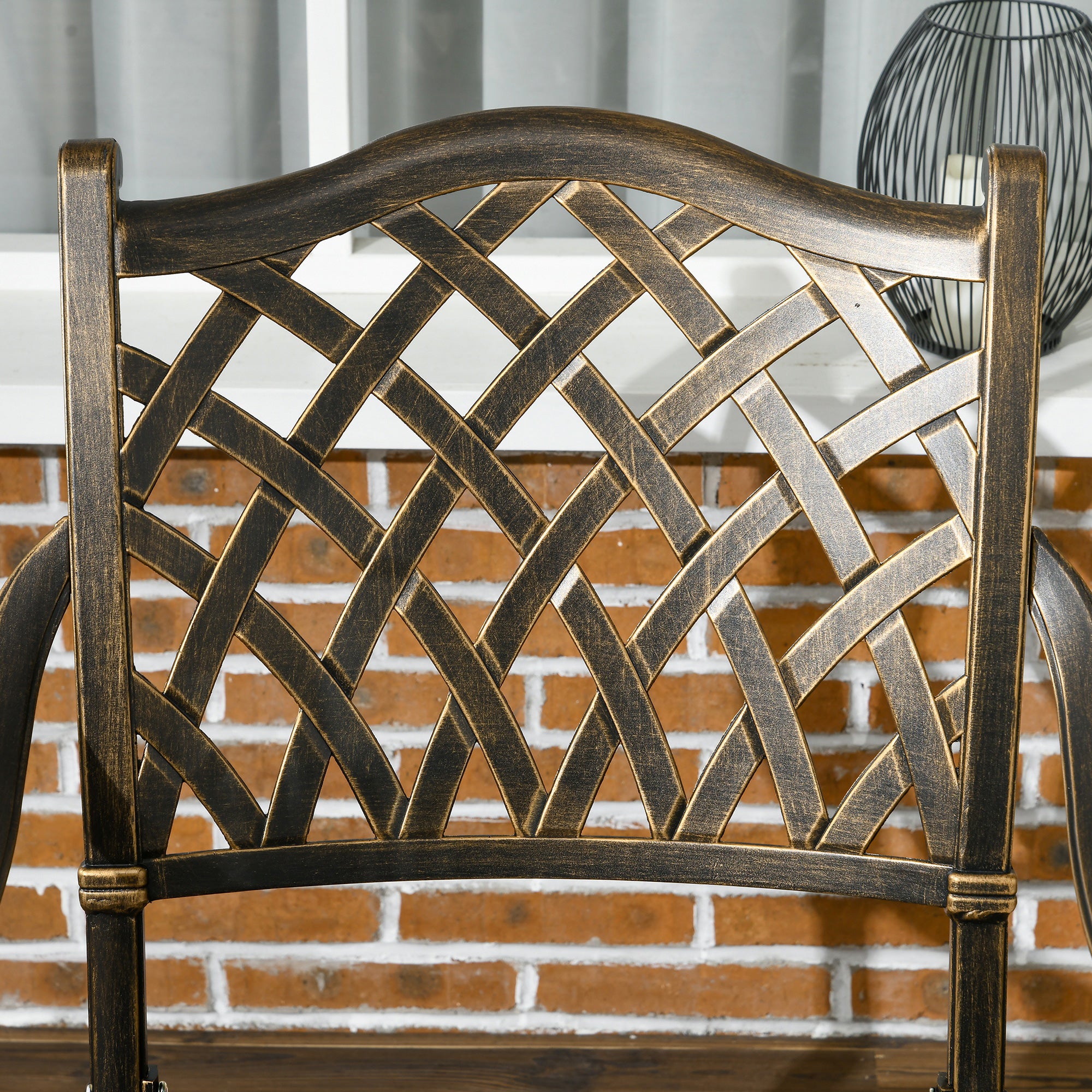 Kozy 5-Piece Outdoor Furniture Dining Set, Cast Aluminum Conversation Set Includes 4 Chairs and 90cm Round Table with 50mm Umbrella Hole for Patio Garden Deck, Flower Design