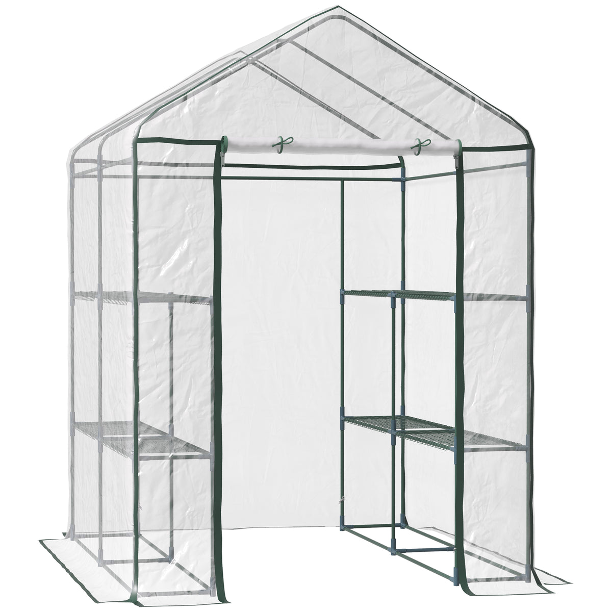 Kozy Walk in Greenhouse with 3-Tier 8 Shelves, Green House with Hemmed Cover, Roll-up Zipped Door, Steel Frame, 143 x 143 x 195cm