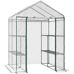 Kozy Walk in Greenhouse with 3-Tier 8 Shelves, Green House with Hemmed Cover, Roll-up Zipped Door, Steel Frame, 143 x 143 x 195cm