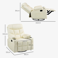 HOMCOM Manual Reclining Chair, Recliner Armchair with Swivel, Faux Leather, Footrest, Cup Holders, 86x93x102cm, Cream | Aosom UK