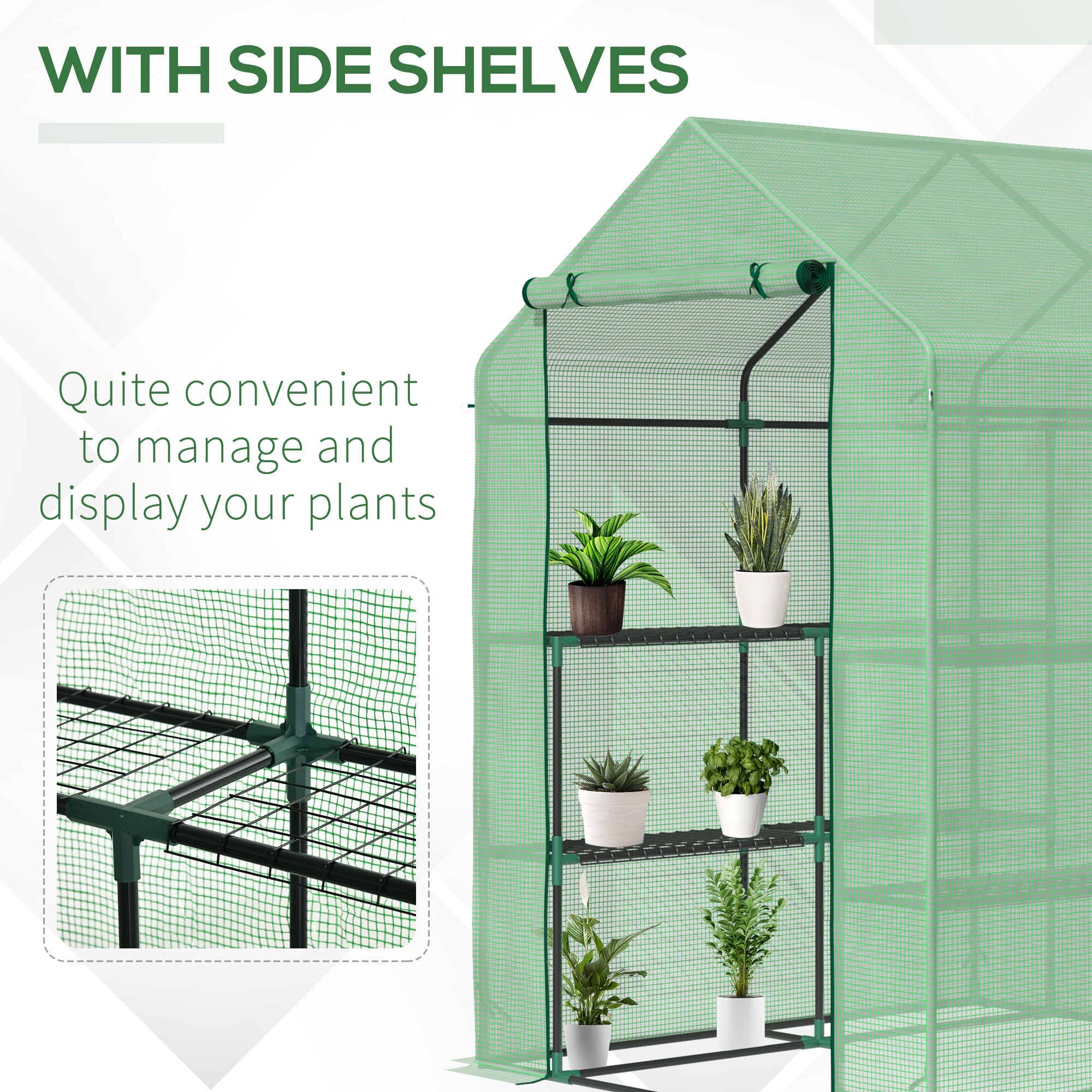 Kozy Walk in Greenhouse with Shelves Steeple Green House for Garden Grow House Removable Cover 143x138x190cm, Green