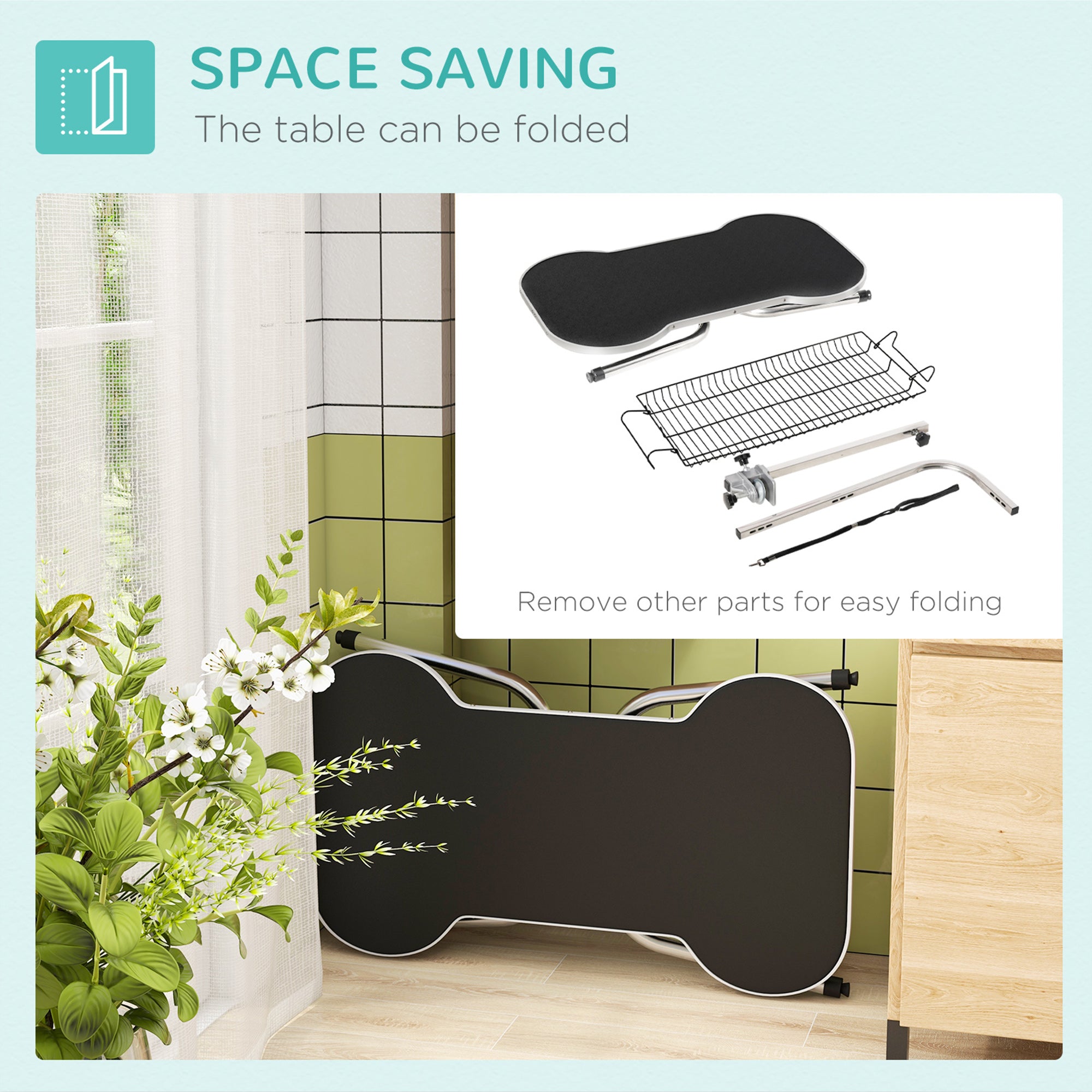 Kozy Foldable Dog Grooming Table Pet Drying Table with Adjustable Arm Non-Slip Rubber Tabletop Aluminium Alloy Edge Stainless Steel Bar Sling 94.5 x 55 x 81cm Black