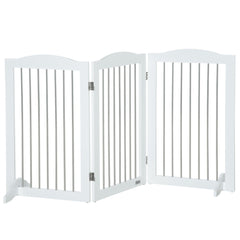 PawHut Foldable Dog Gate, Wooden Freestanding Pet Gate with 2 Support Feet, Dog Barrier for Doorways, Stairs, Halls - White | Aosom UK