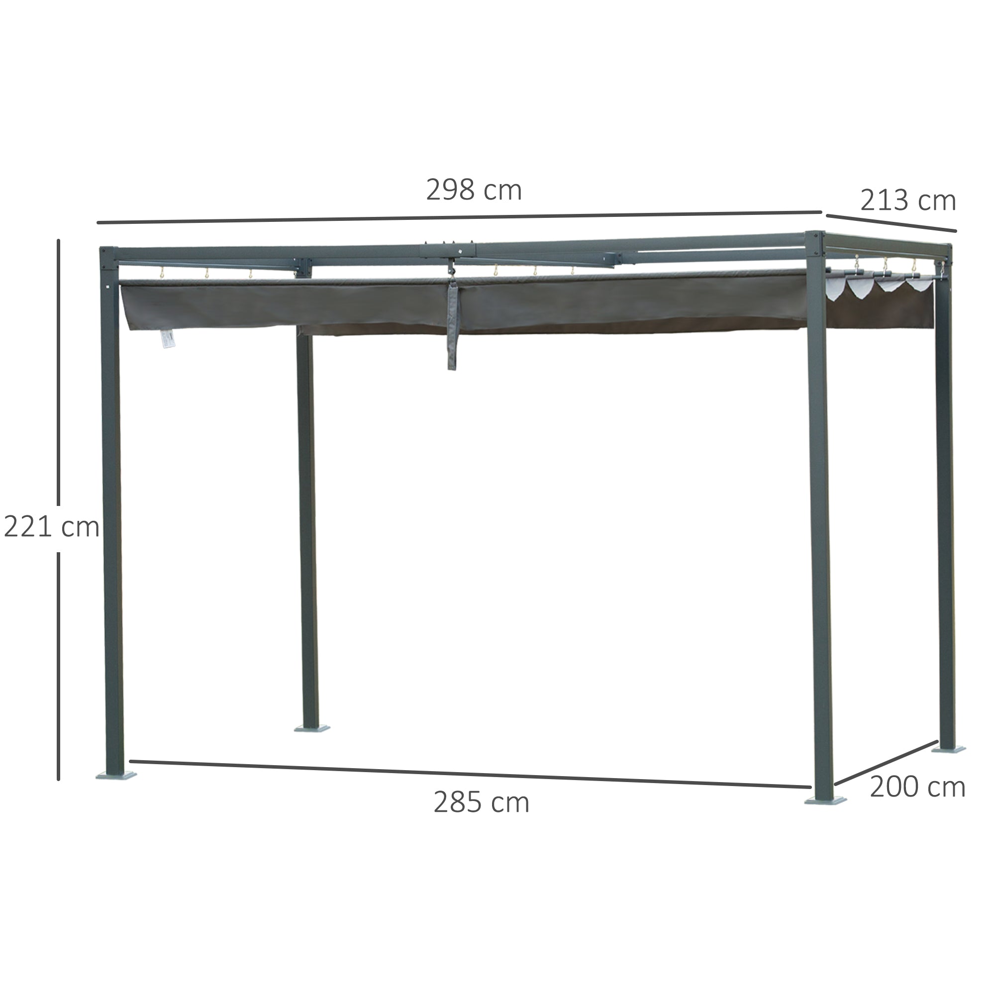 Kozy 3 x 2m Metal Outdoor Pergola with Retractable Roof, Outdoor Gazebo Canopy Shelter with Drainage Holes for Garden, Patio, Lawn, Grey