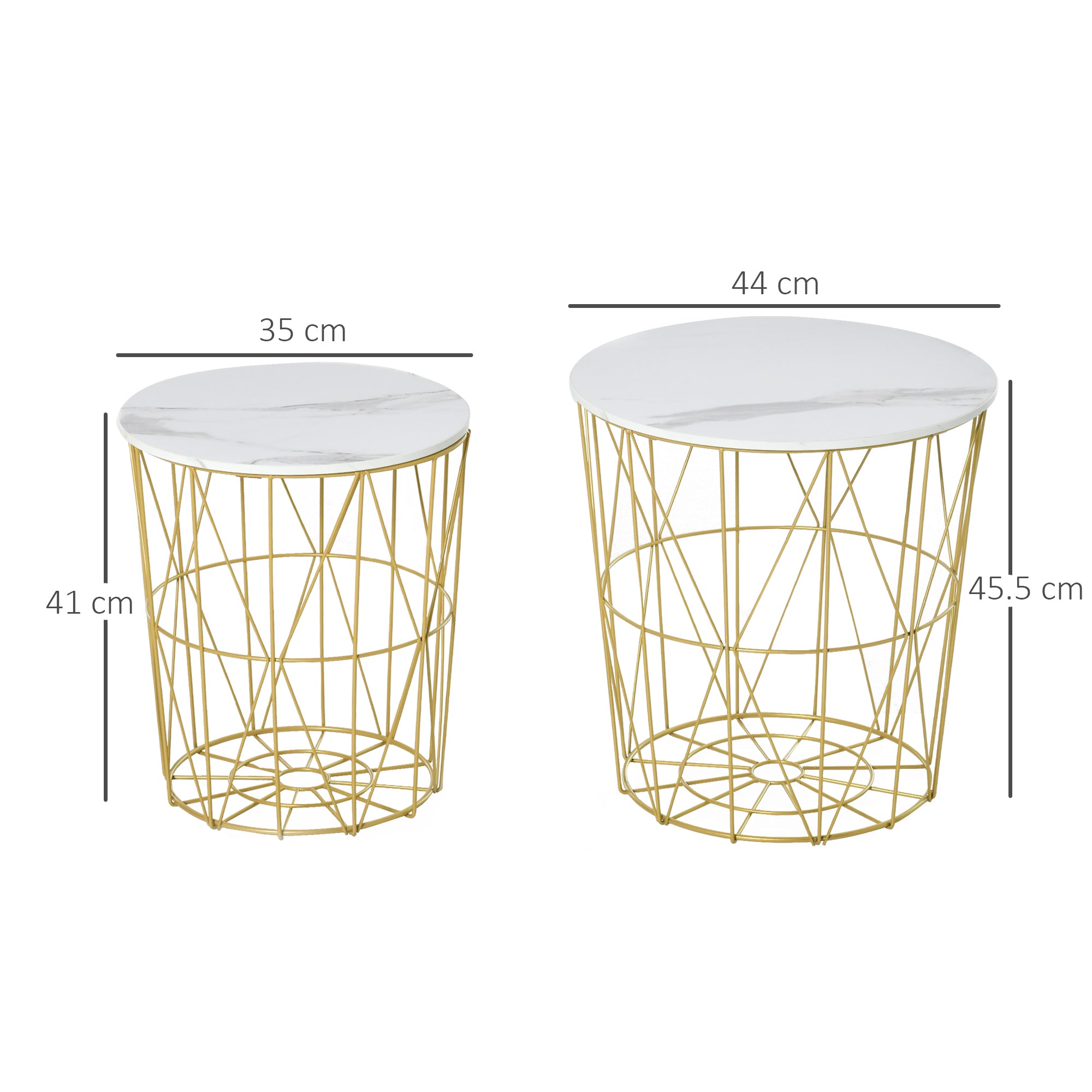 Kozy Set of 2 Nesting Side Tables with Storage, Round End Tables Coffee Tables with Steel Frame and Removable Round Top, for Living Room, bedroom, office, White