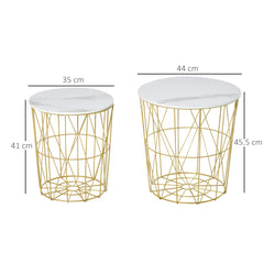 Kozy Set of 2 Nesting Side Tables with Storage, Round End Tables Coffee Tables with Steel Frame and Removable Round Top, for Living Room, bedroom, office, White