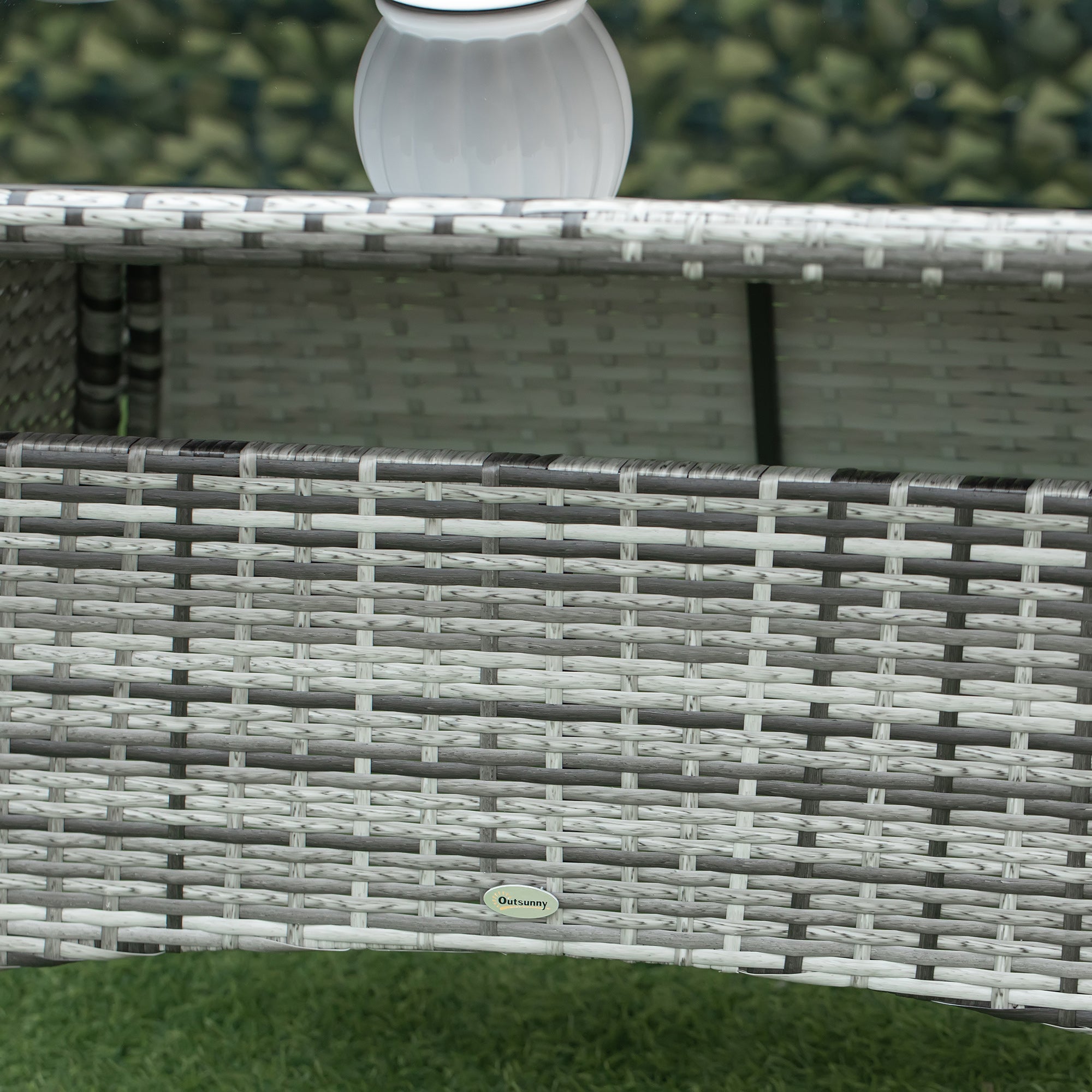 Kozy 7-Piece Rattan Garden Furniture Set with Cushions, 6 Seater Garden Table and Chairs, Rattan Dining Set with 6 Armchairs, Rectangular Glass Top Table, Grey