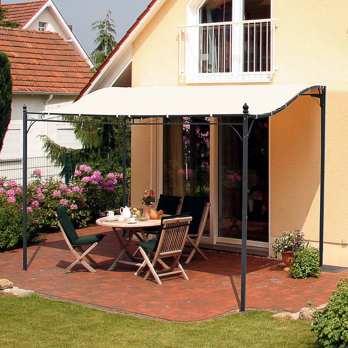 Outsunny Elegant Pergola Gazebo Metal Frame Elegant Scrolling Weather