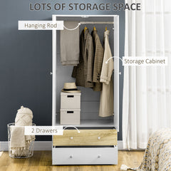 Kozy 2-Door Wardrobe with 2 Drawers, Hanging Rod and Anti-tipping Straps for Bedroom Clothes Storage Organisation, White