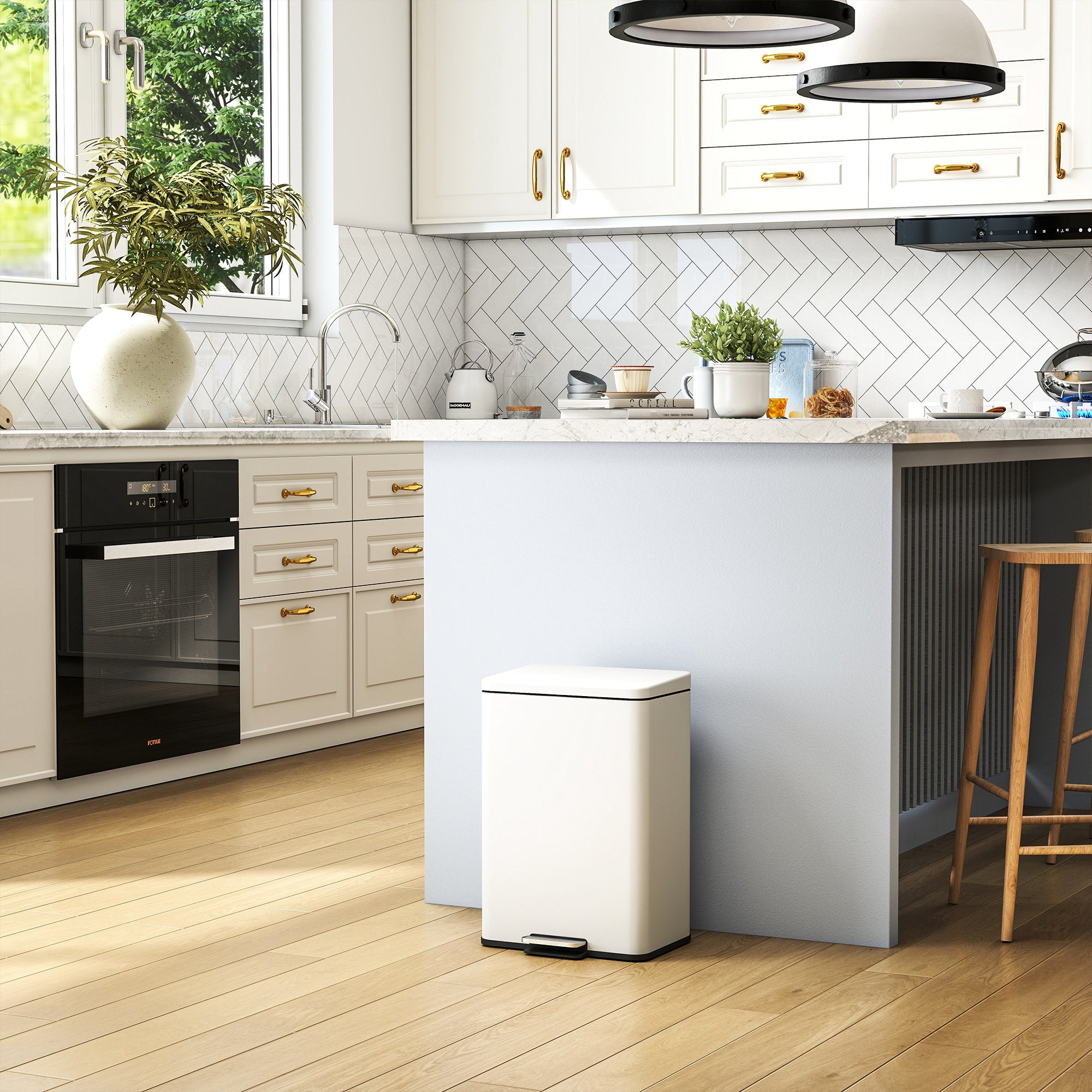 Kozy 20L Kitchen Bin with Soft-Close Lid and Stay-Open Function, Pedal Bin with Removable Inner Bucket for Kitchen, Office, Home, Cream